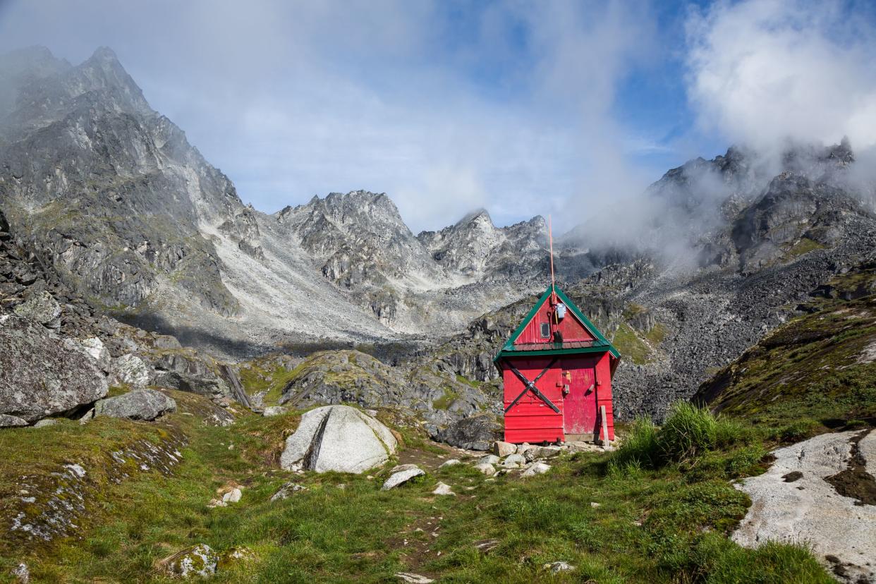 Backcountry ski and backpacking hut in the Hatcher Pass wilderness area in the Talkeetna Mountains.