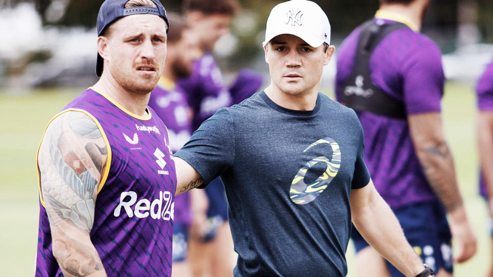 Cooper Cronk, pictured here at Melbourne Storm training helping the club's halves.