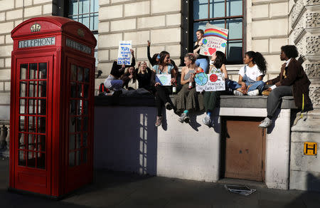 People take part in a "youth strike for climate change" demonstration in London, Britain February 15, 2019. REUTERS/Simon Dawson