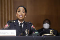 Chief Cerelyn Davis, president of the National Organization of Black Law Enforcement Executives and Chief of Police of the Durham, N.C., Police Department, testifies during a Senate Judiciary Committee hearing on police use of force and community relations on on Capitol Hill, Tuesday, June 16, 2020 in Washington. (Jonathan Ernst/Pool via AP)