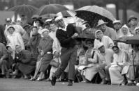 <p>Golf great Arnold Palmer follows through after a tee shot at Augusta National Golf Club in Augusta, Georgia during the 1961 Masters Tournament. (Photo by Rogers Photo Archive/Getty Images) </p>