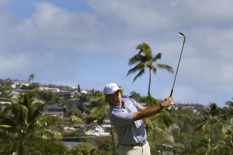 Stewart Cink hits from the 16th fairway during the first round of the Sony Open golf tournament, Thursday, Jan. 12, 2023, at Waialae Country Club in Honolulu. (AP Photo/Matt York)