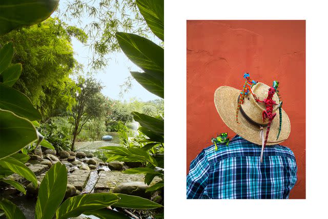 <p>Joaquin Trujillo</p> From left: Villa Bokéh's gardens; a craft vendor in Antigua.