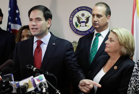 Senator Marco Rubio, (R-FL), the son of Cuban immigrants, speaks during a press conference in Miami, Florida December 18, 2014. REUTERS/Javier Galeano