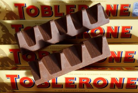 FILE PHOTO: 150g and 170g bars of Toblerone chocolate are illustrated in Loughborough, Britain, November 8, 2016. REUTERS/Darren Staples/File Photo