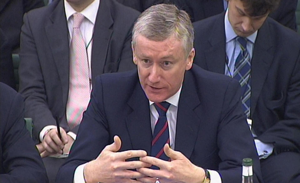 Former chief executive of RBS Sir Fred Goodwin gives evidence to the Treasury Committee at the House of Parliament in Westminster, central London.   (Photo by PA Images via Getty Images)