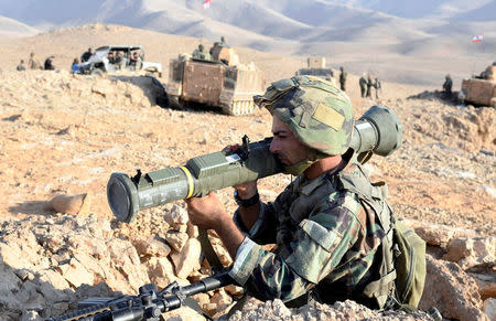 A Lebanese soldier is seen near the town of Ras Baalbek, Lebanon August 17, 2017. REUTERS/ Hassan Abdallah