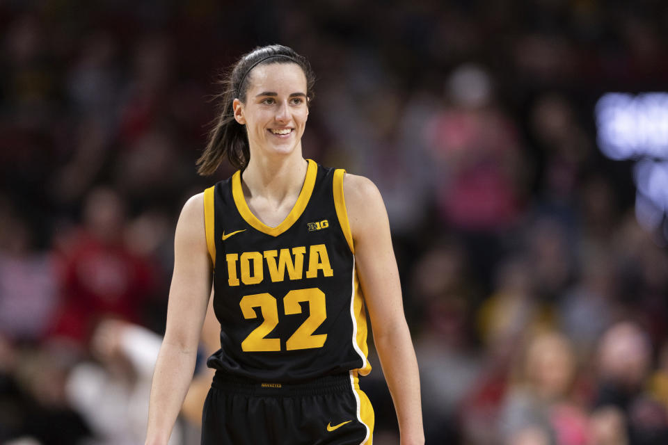 Caitlin Clark has declared for the WNBA draft. (AP Photo/Rebecca S. Gratz)