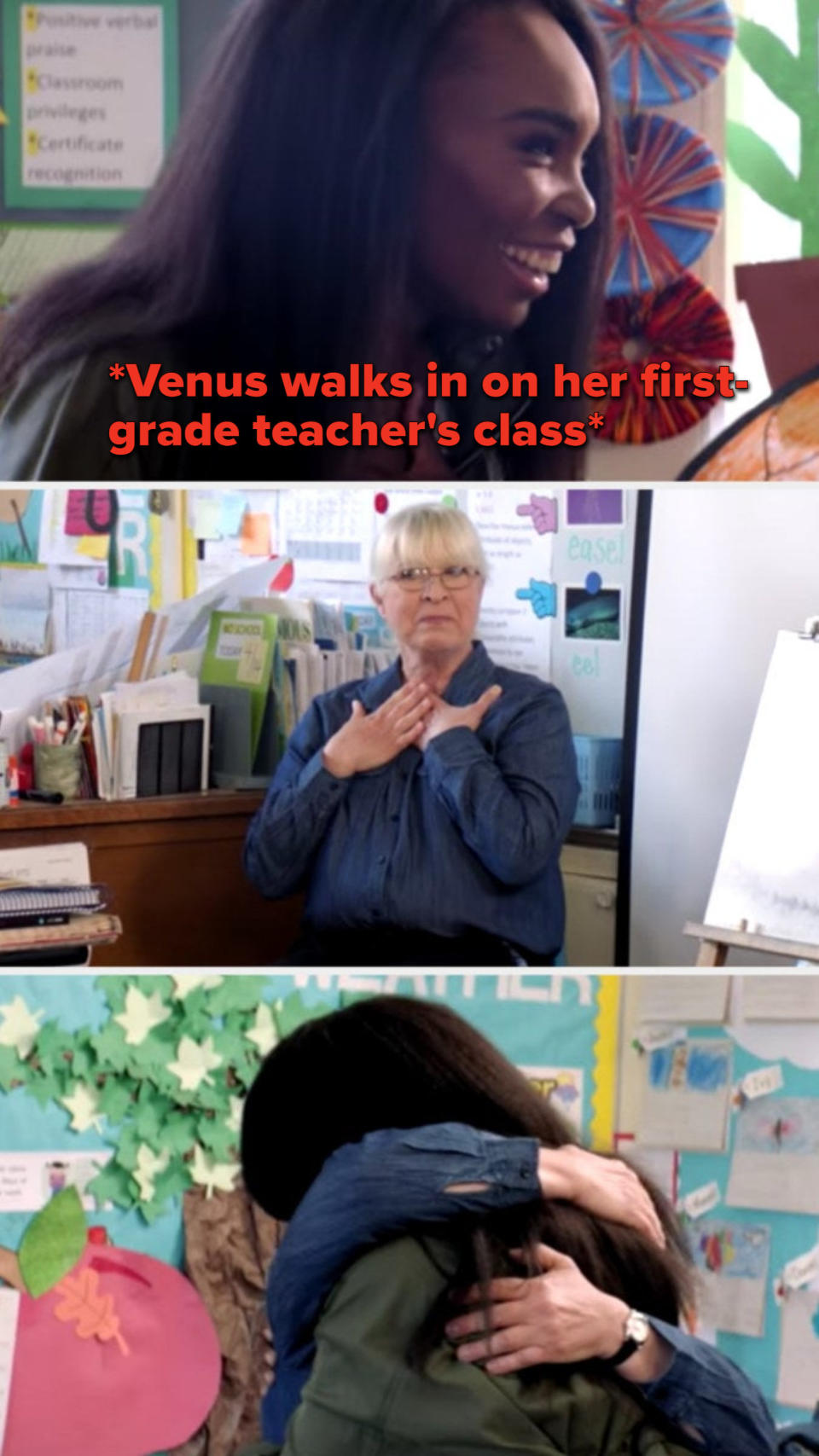 Venus Williams visits her first-grade teacher, Judy Vellegas