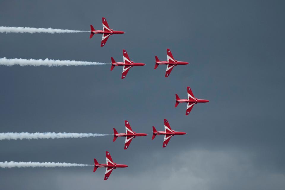 The Royal Air Force Red Arrows aerobatic team (AP)