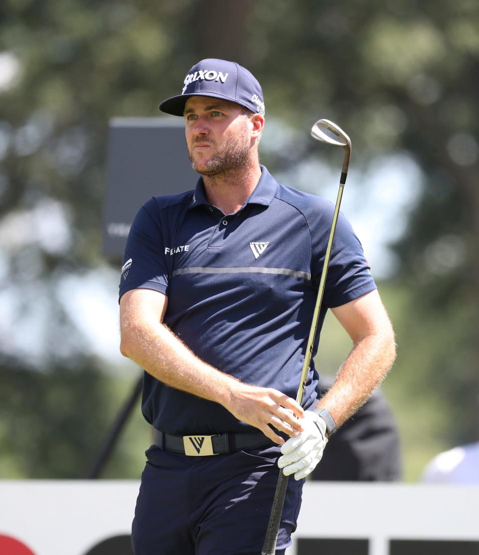 Former Kent State standout Taylor Pendrith tees off on the fifth hole during the final round of the Rocket Mortgage Classic at the Detroit Golf Club on July 31. Pendrith finished in a tie for second place.