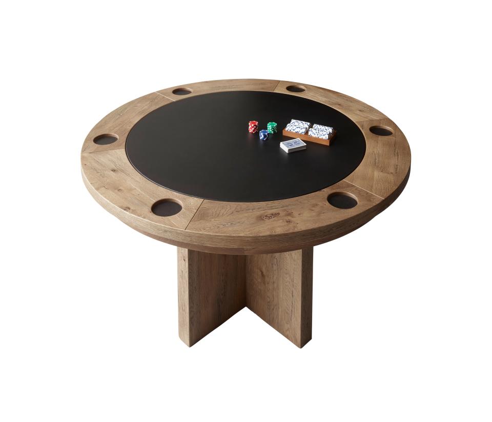 Brunswick oak-and-leather game table.