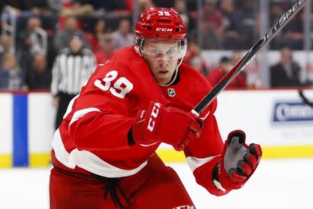 FILE PHOTO: Nov 6, 2018; Detroit, MI, USA; Detroit Red Wings right wing Anthony Mantha (39) skates for the puck during the second period against the Vancouver Canucks at Little Caesars Arena. Raj Mehta-USA TODAY Sports