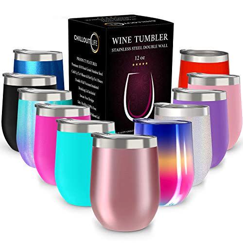 CHILLOUT LIFE 12 oz Stainless Steel Tumbler with Lid and Gift Box - Wine Tumbler Double Wall Vacuum Insulated Travel Tumbler Cup for Coffee, Wine, Cocktails, Ice Cream