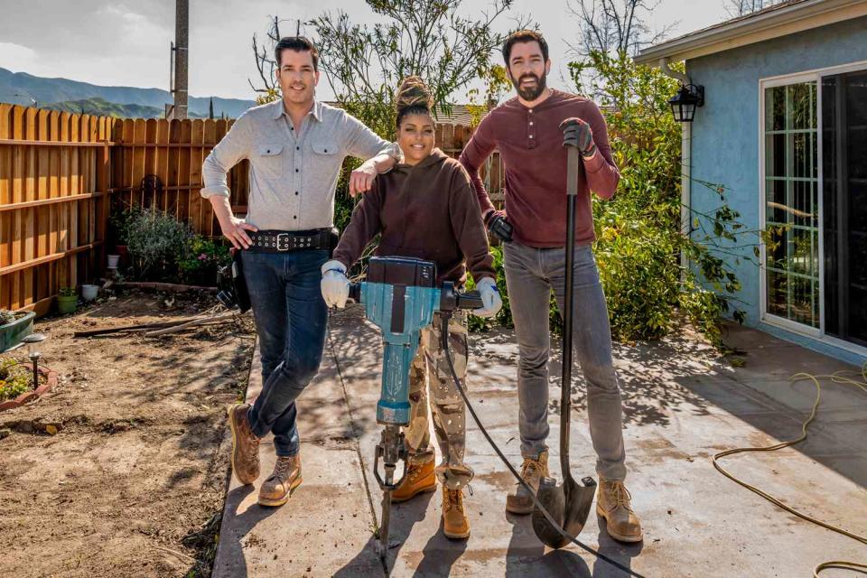 <p>HGTV</p> Jonathan Scott, Taraji P. Henson, and Drew Scott on Celebrity IOU.