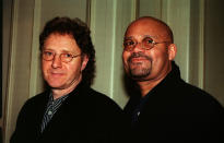 PA NEWS 10/3/98 ACTORS MICHAEL JACKSON (LEFT) AND LOUIS EMERICK, WHO PLAY OLLIE SIMPSON AND MICK JOHNSON RESPECTIVELY IN THE TELEVISION PROGRAMME 'BROOKSIDE', AT THE GROSVENOR HOUSE HOTEL FOR THE 1998 TELEVISION AND RADIO AWARDS.