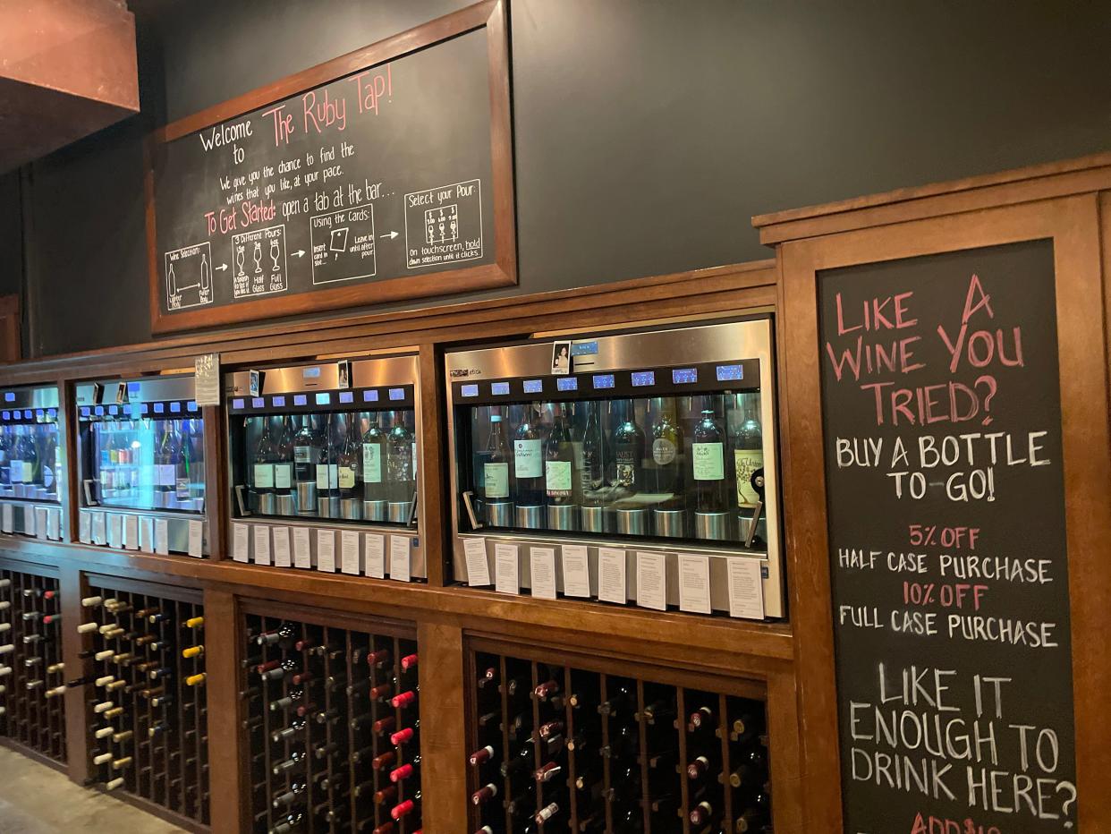 Customers can serve themselves from a wall of wine at The Ruby Tap in Wauwatosa.