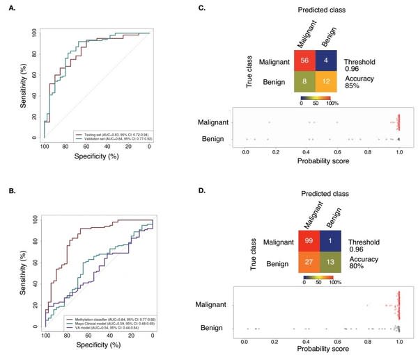 Figure2. PulmoSeek performance compared to Mayo Clinic/VA model in all nodule sizes.