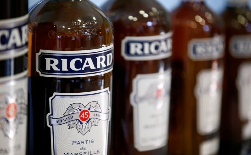 Bottles of Ricard's aniseed-flavoured beverage are pictured at the Ricard manufacturing unit in Lormont, near Bordeaux