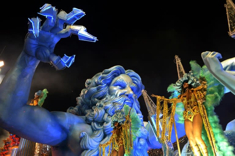 The Uniao da Ilha do Governador school featured Greek gods in its carnival parade -- a nod to the upcoming Olympics -- at the Sambadrome in Rio de Janeiro, on February 7, 2016