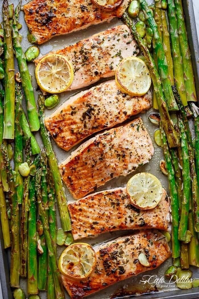 One-Pan Lemon Garlic Baked Salmon and Asparagus