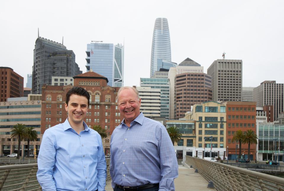 Onfido CEO and cofounder Husayn Kassai, left, and Salesforce’s Frank van Veenendaal. Photo: Onfido