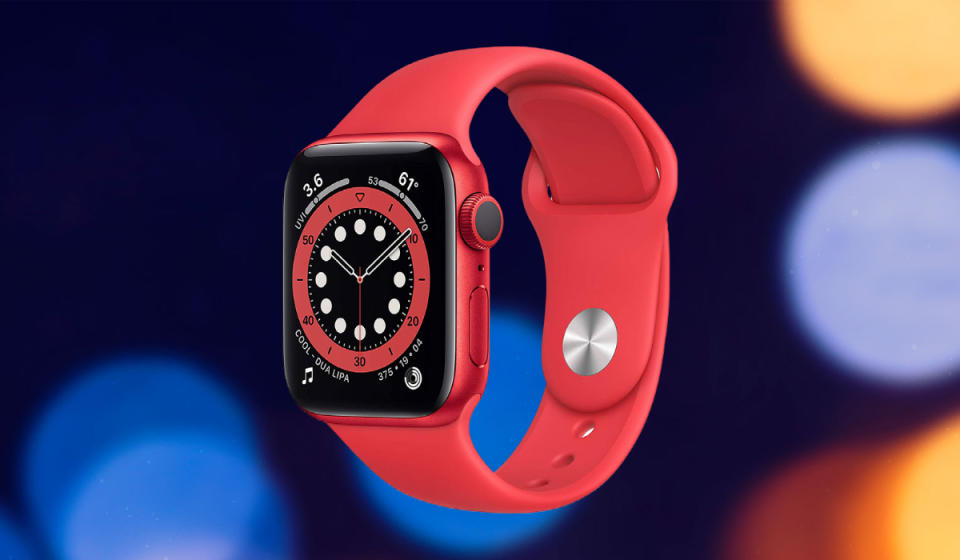 The lovely, highly versatile Apple Watch Series 6 is down to $319 in the Product (RED) style. (Photo: Apple)
