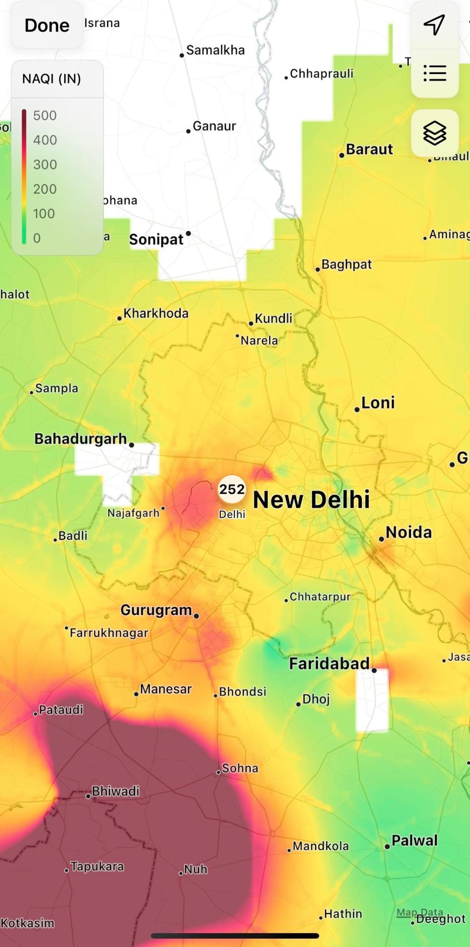 Delhi's air quality index as of Thursday, 8th June