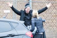 <p>Keanu Reeves greets a friend with a giant hug on Tuesday in Berlin. </p>