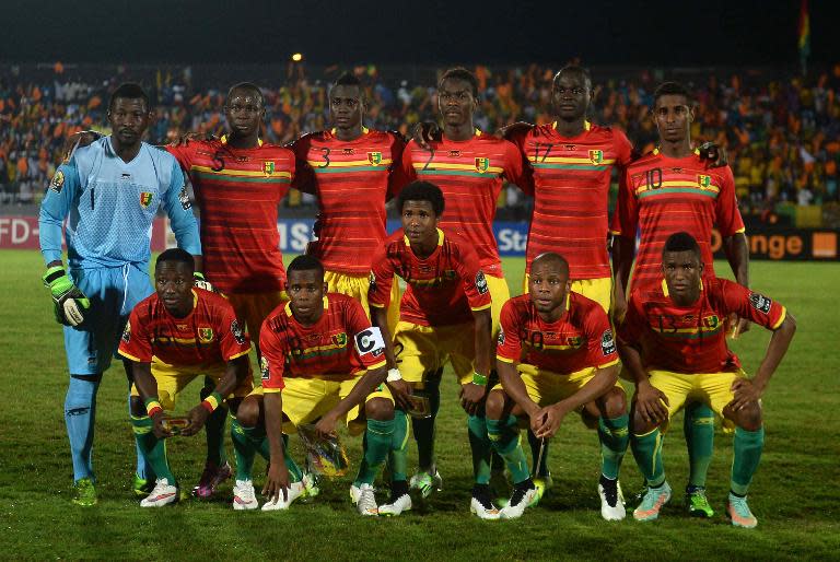 Guinea's players line up ahead of the 2015 African Cup of Nations group D football match between Guinea and Mali in Mongomo, on January 28, 2015