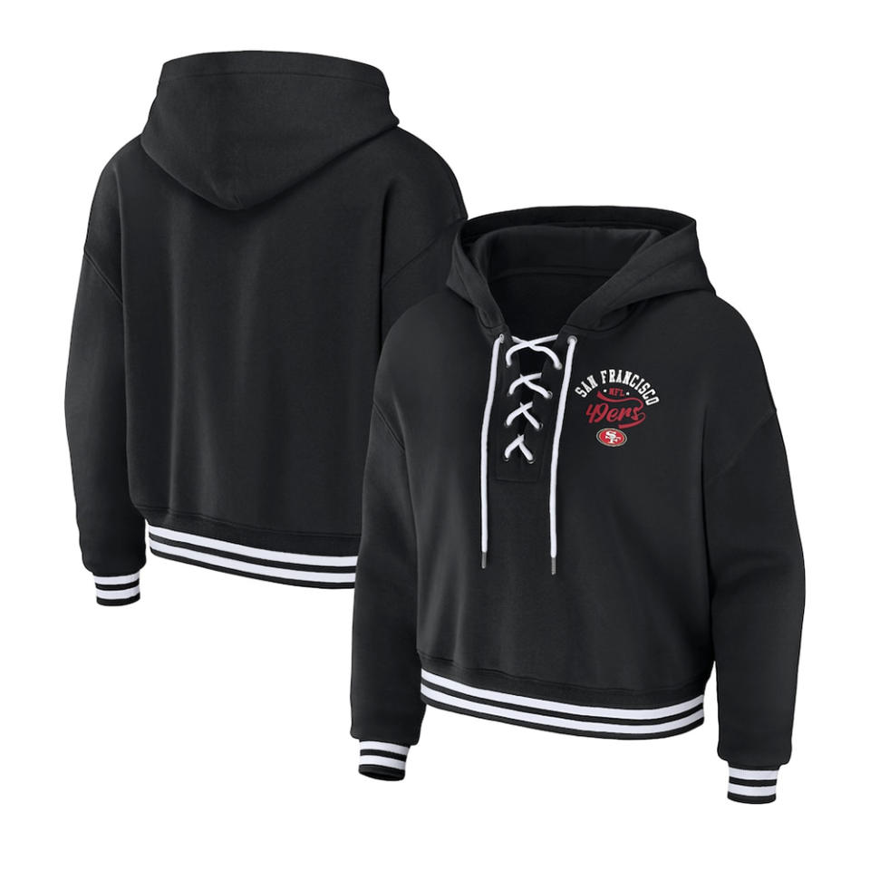 Women's San Francisco 49ers WEAR by Erin Andrews Black Lace-Up Pullover Hoodie