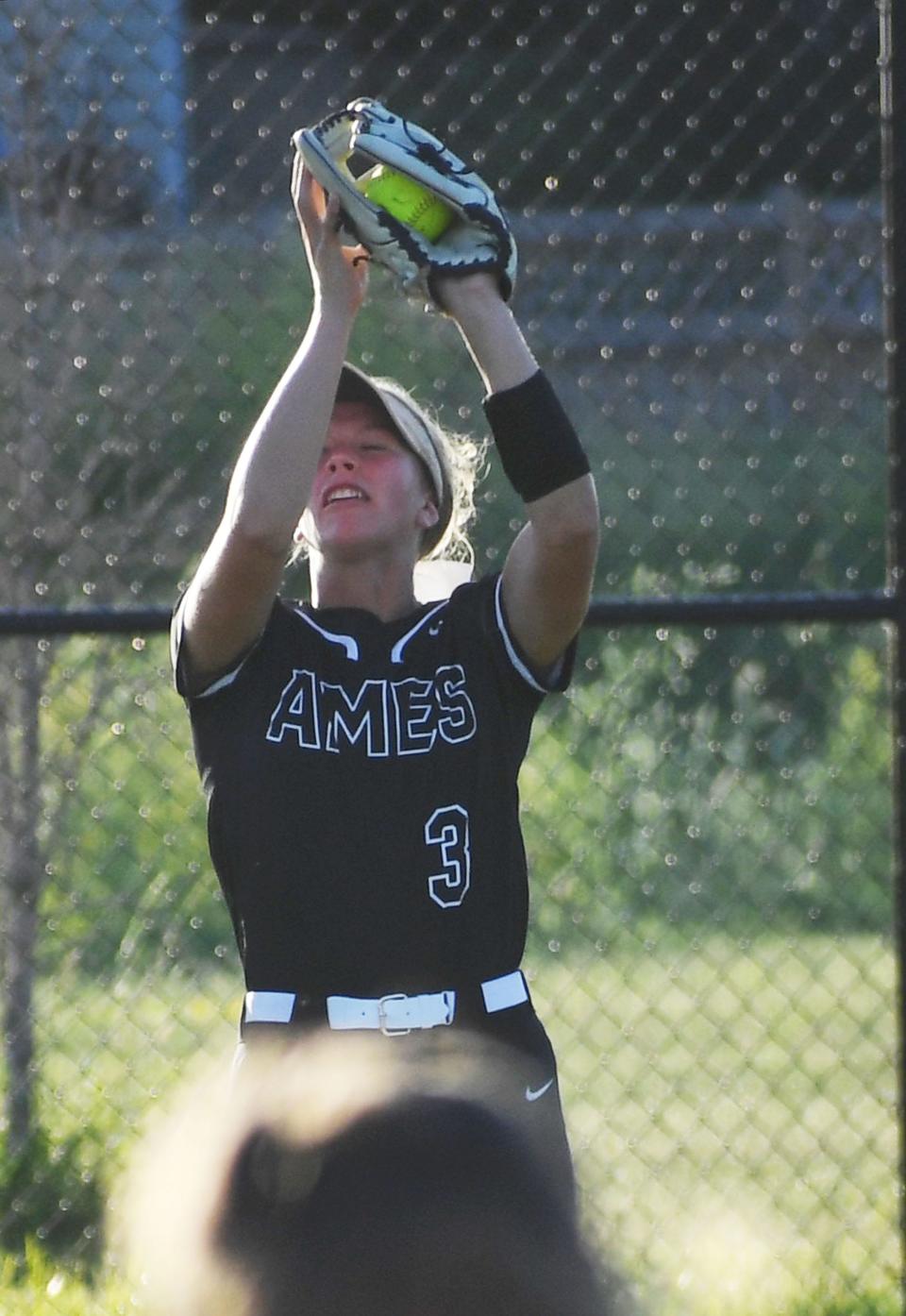 In addition to her phenomenal hitting, Ames outfielder and ISU verbal commit Ireland Buss is also an outstanding center fielder and base runner.