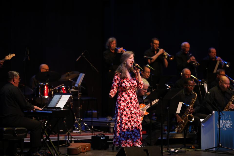 Thursday Night Music Club vocalist Lisa Foltz sings for FSU summer music campers during the band's June 2023 concert in Ruby Diamond.