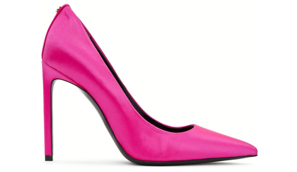 Tom Ford, heels, high heels, pumps, pink pumps, pink heels, satin pumps, satin heels, stilettos, stiletto heels, stiletto pumps, neon heels, neon pumps