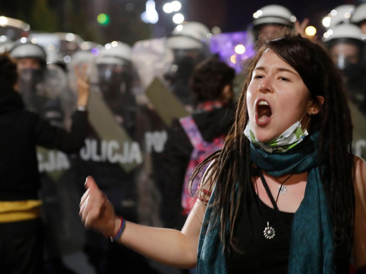 Scuffles broke out between police and protesters in Warsaw (AP)