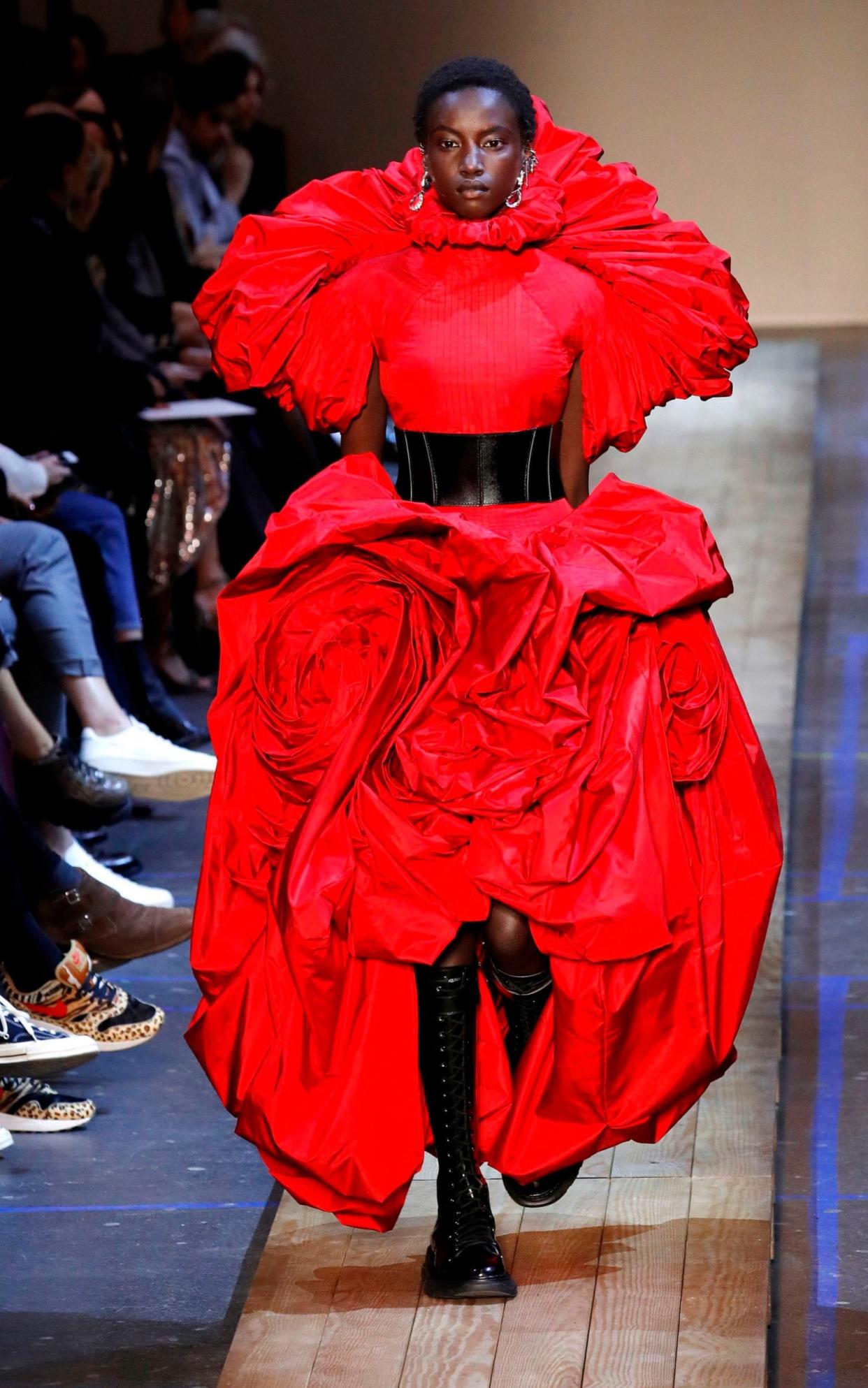 This voluminous red number was the finale look at McQueen AW19 - AFP