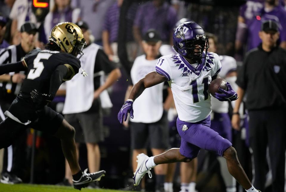 TCU wide receiver Derius Davis (11) has five career special-teams touchdowns, four on punt returns and one by kickoff return.