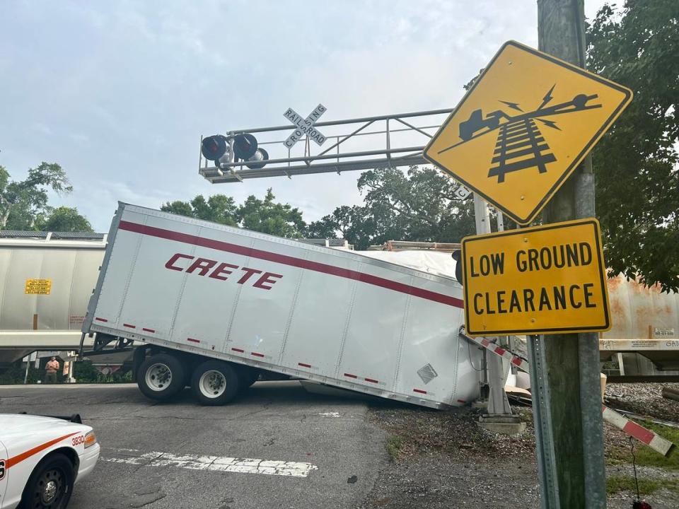 A train struck an 18-wheeler Thursday morning near 33rd Avenue and W Railroad Street in Gulfport.