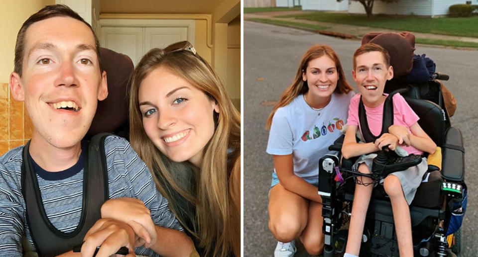 Able-bodied girlfriend Hannah Aylward and boyfriend Shane Burcaw with spinal muscular atrophy.