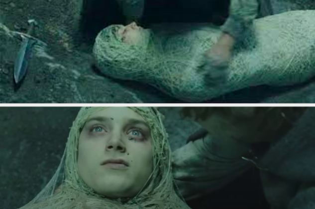 A man's eyes are opened and closed in the same scene