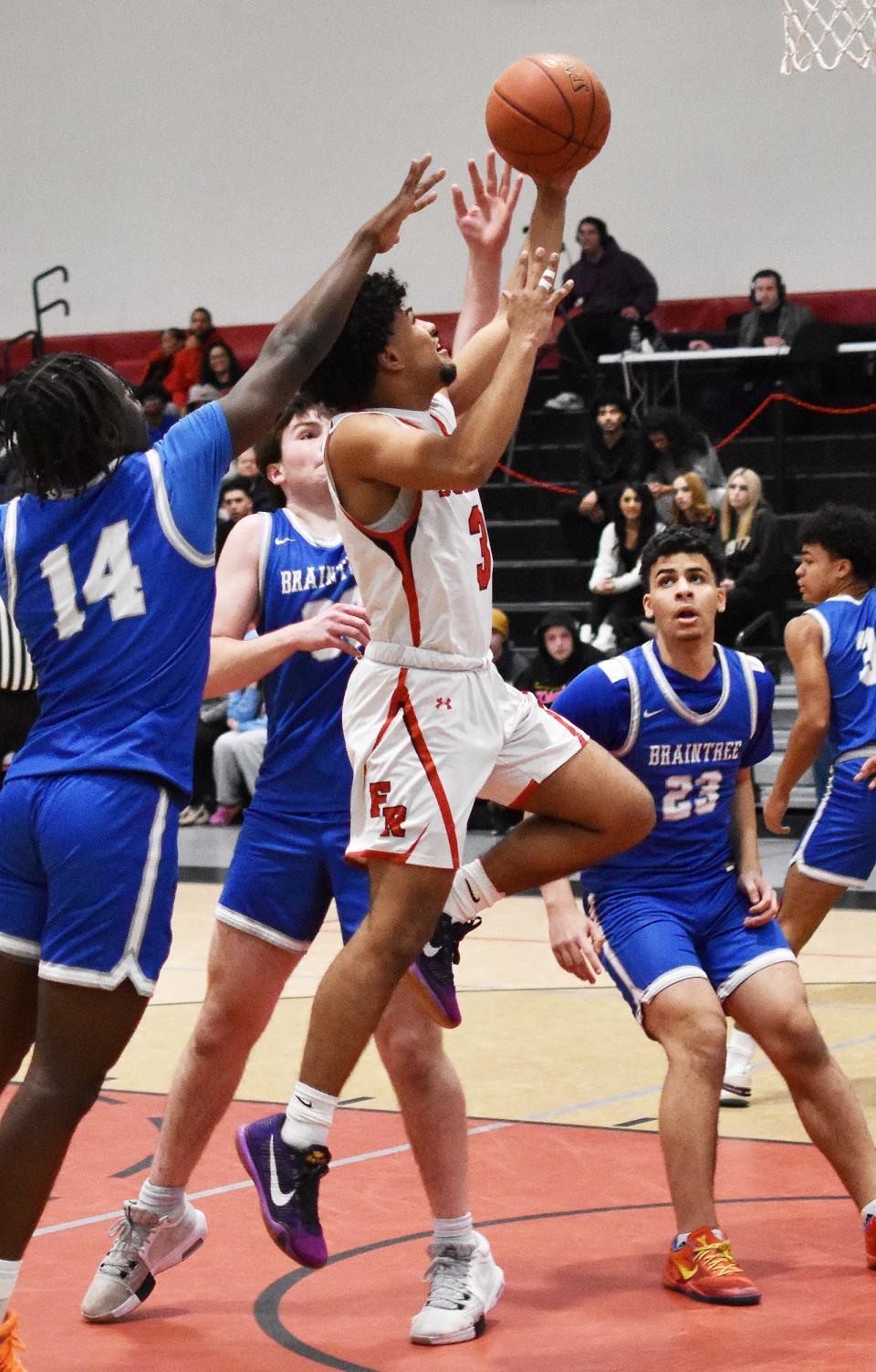 Durfee's Jeyden Espinal during Friday's non-league contest at B.M.C. Durfee High School Feb. 16, 2024.