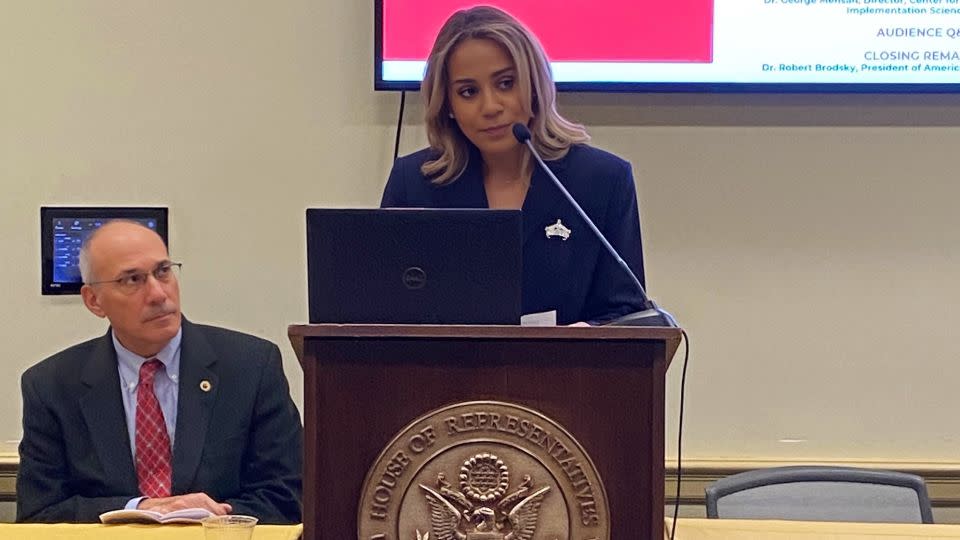 Maboné speaks in the House of Representatives for the National Heart, Lung and Blood Institute's 75th Anniversary Congressional Reception in 2023. - Courtesy Jude Maboné