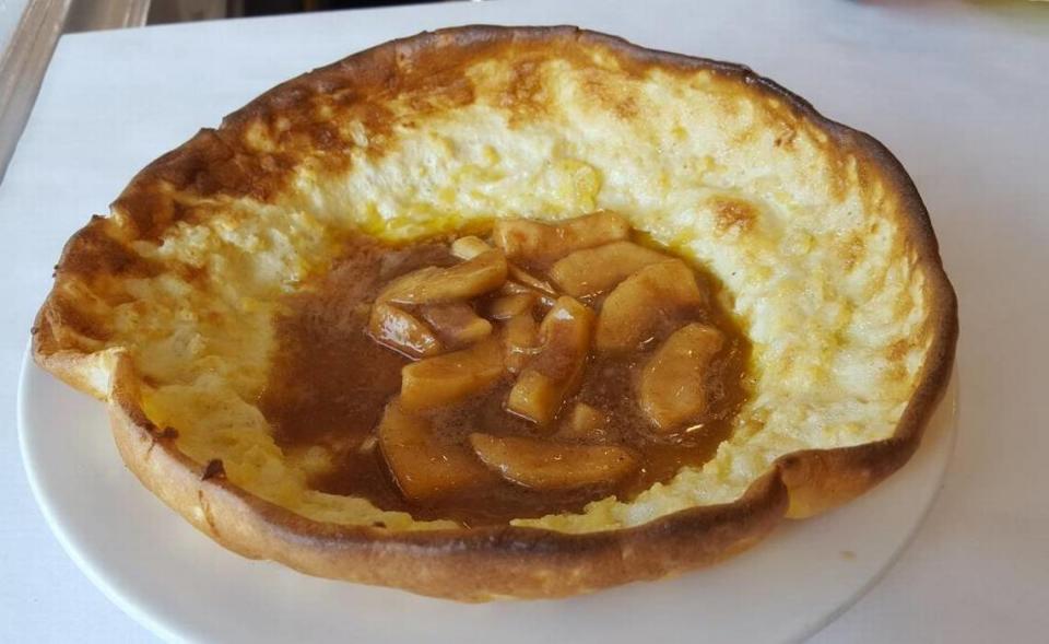 The German pancakes at Phoenicia’s in Ocean Springs have stewed apples in the center.