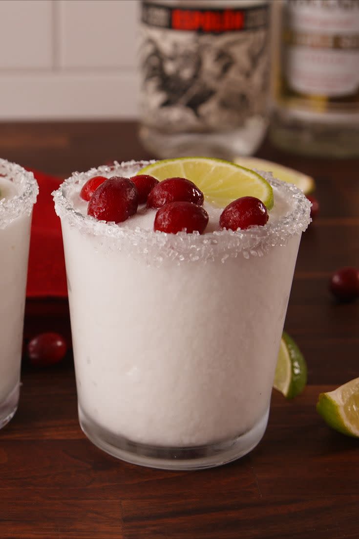 <p>No snow? Lucky you! Whip these up instead.</p><p>Get the recipe from <a href="https://www.delish.com/cooking/recipe-ideas/recipes/a57117/white-christmas-margaritas-recipe/" rel="nofollow noopener" target="_blank" data-ylk="slk:Delish" class="link rapid-noclick-resp">Delish</a>.</p>