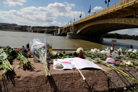 FILE PHOTO: Flowers are seen placed next to the Margaret bridge in respect for the victims from a boat carrying South Korean tourists capsized on the Danube river, in Budapest