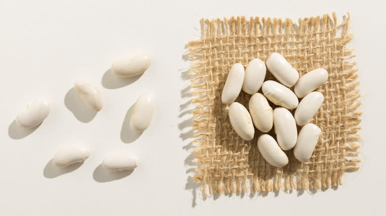 dry white beans on table