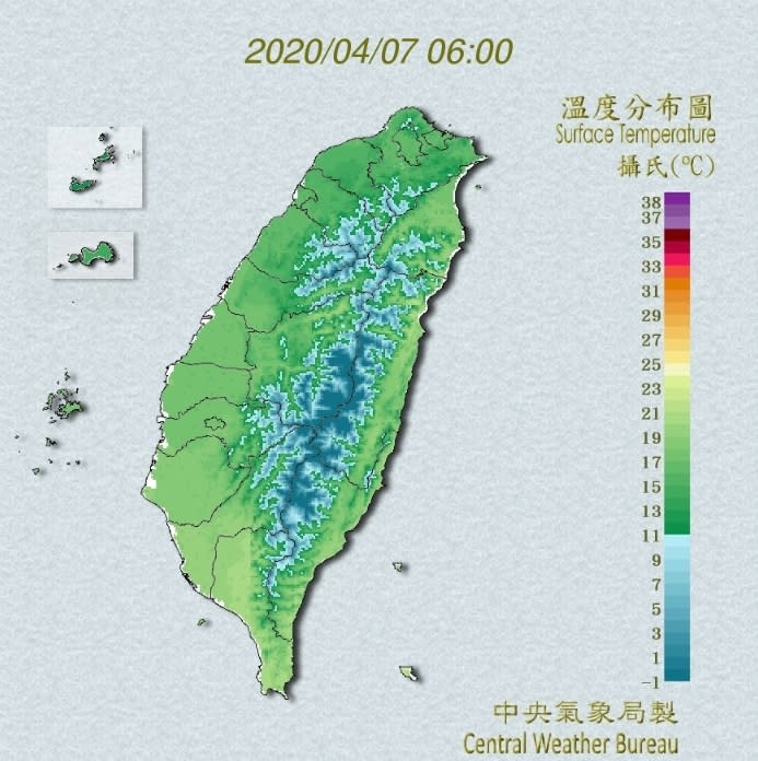 今天持續受到東北季風影響，北部與東北部整天氣溫偏涼。（圖／中央氣象局）