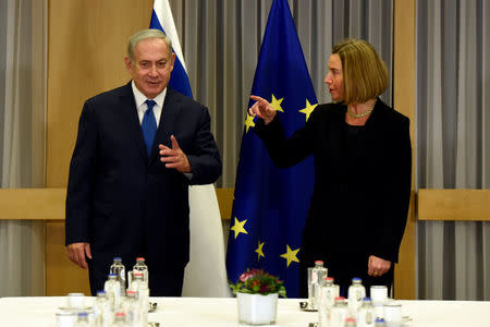 EU foreign policy chief Federica Mogherini meets with Israeli Prime Minister Benjamin Netanyahu at the European Council headquarters in Brussels, Belgium December 11, 2017. REUTERS/Eric Vidal