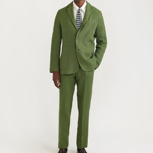 man wearing green Percival Linen Suit