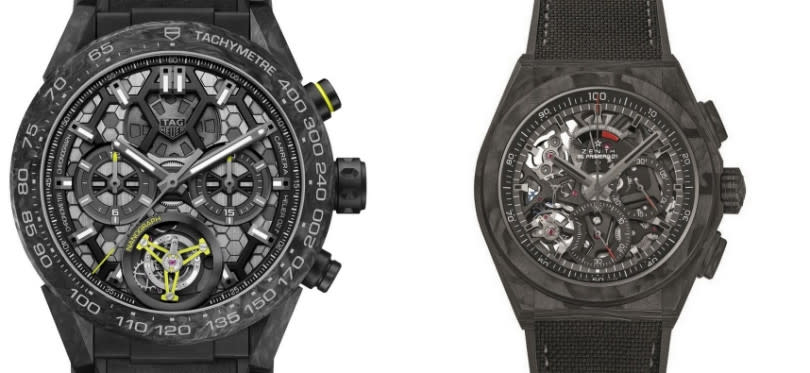 TAG HEUER／TAG Heuer Carrera Tourbillon Nanograph（左）；ZENITH／Defy El Primero 21 Carbon